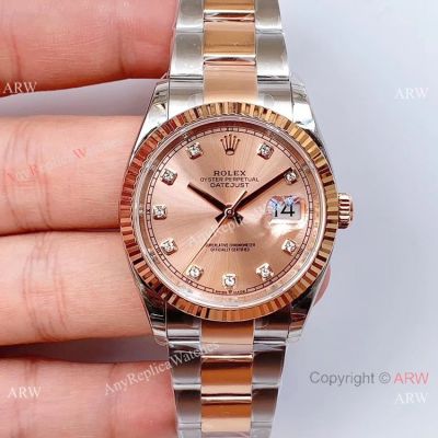 Swiss 3235 Rolex Datejust 36 Watch Salmon Dial Rolex Everose Replica